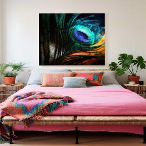 Peacock feather canvas art frame